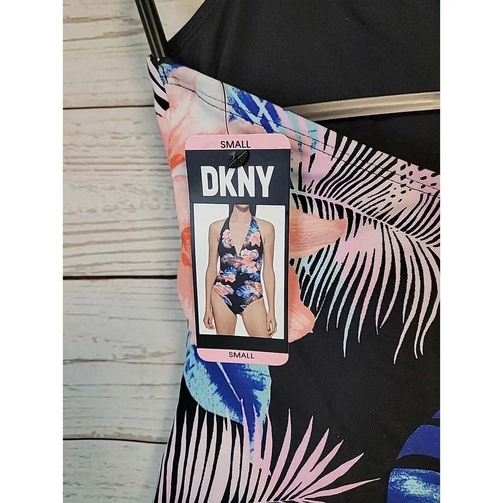 NWT DKNY Small Tropical‎ Floral One Piece Tummy Control Halter Neckline Swimsuit - Picture 4 of 8
